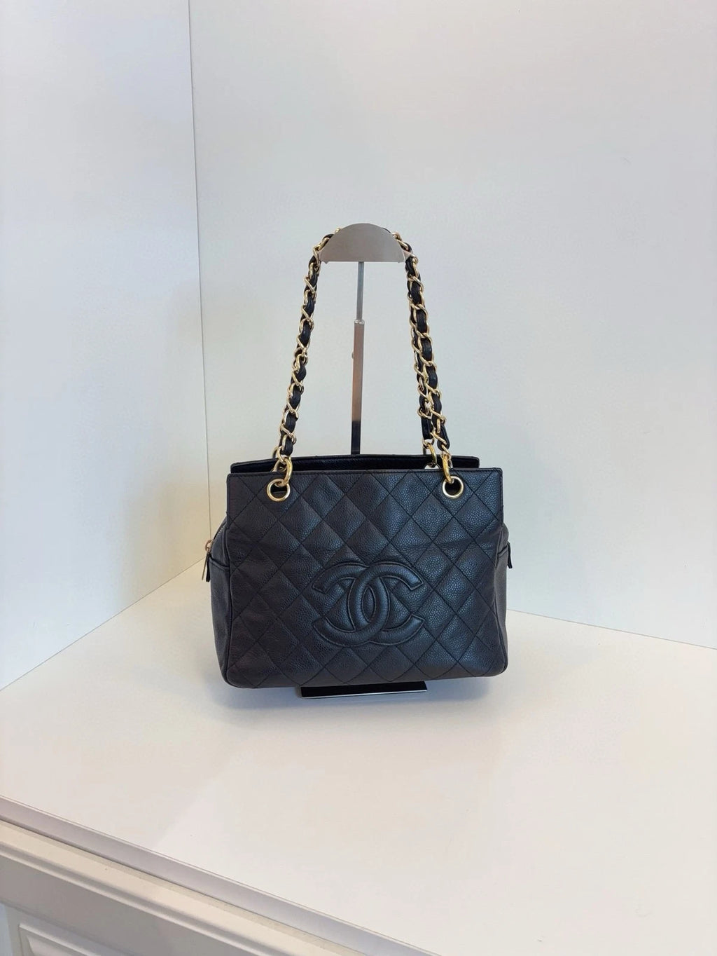 Chanel PTT Small Fatty Zip Tote Bag Black Caviar Leather Women Classic
