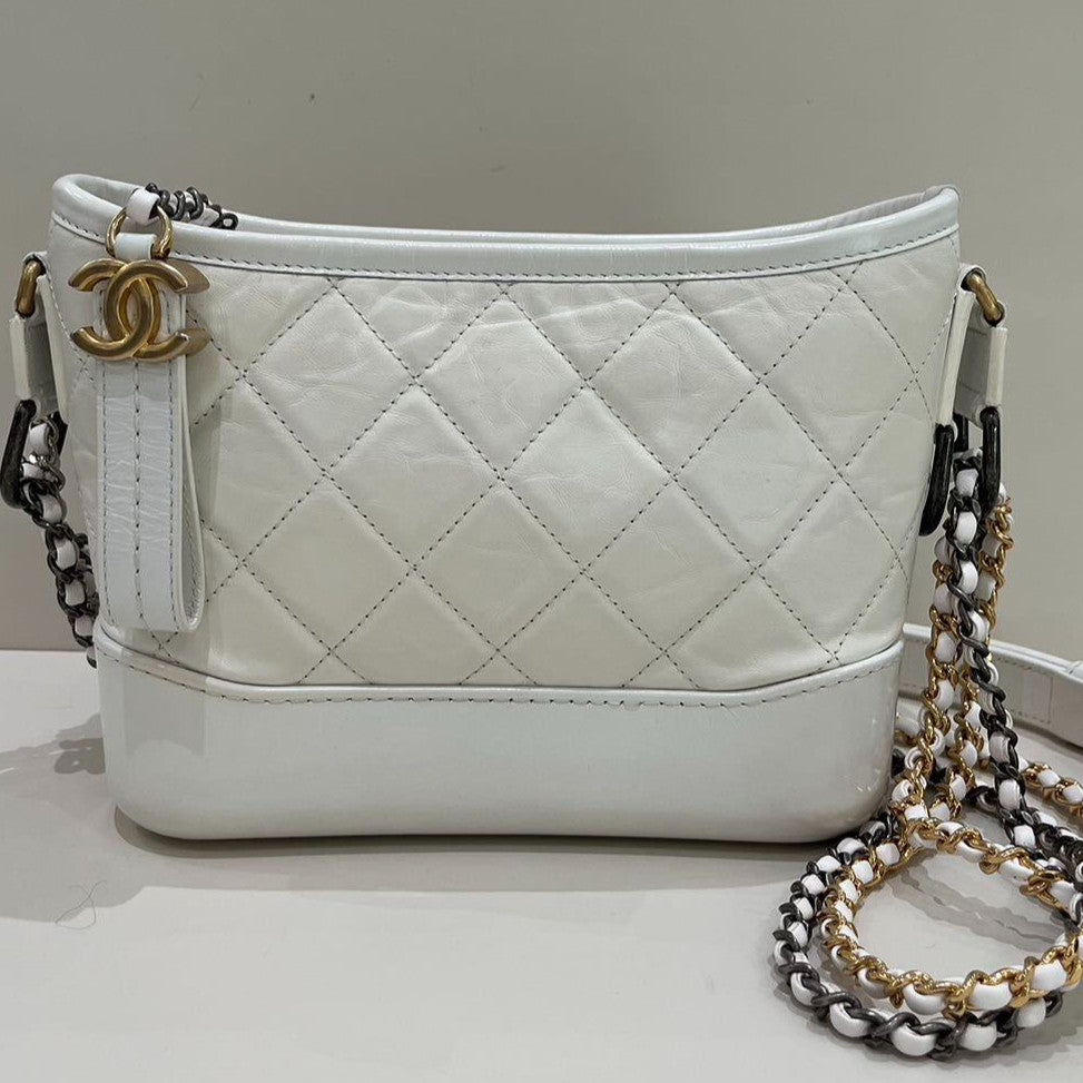 Chanel Gabrielle Small Quilted Chain Shoulder Bag - Silver White