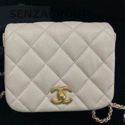 Chanel Mini Flap Bag Lamb Leather White Gold Hardware Chain Shoulder Bag