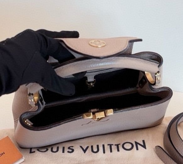 Louis Vuitton Capucines BB Top Handle Crossbody Gray Gold Used Women Classic