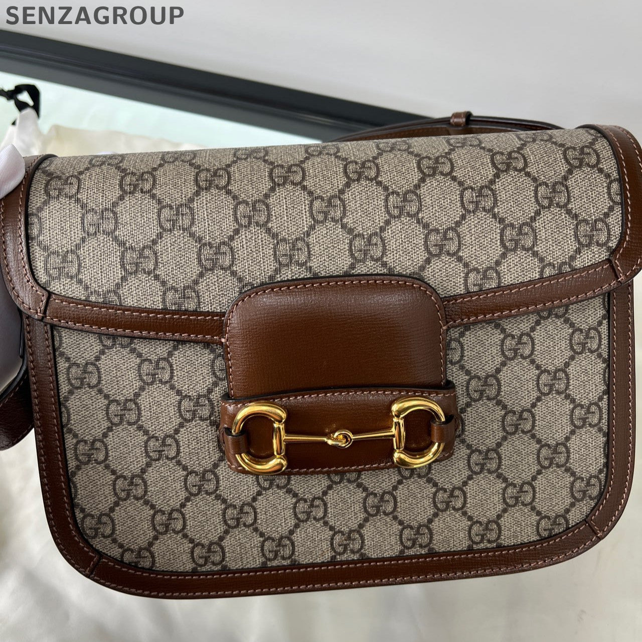 Gucci Horsebit 1955 GG Supreme Shoulder Bag Brown Gold Hardware Classic