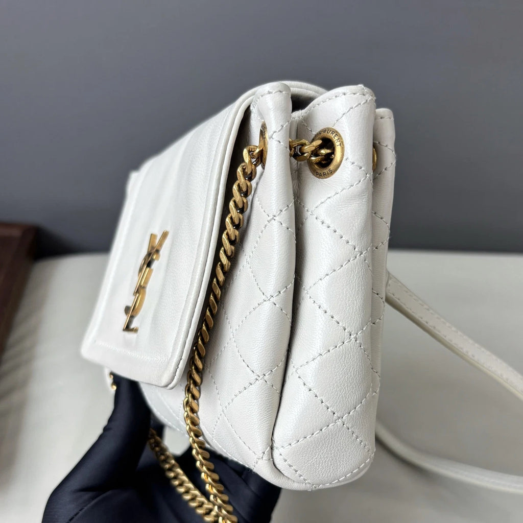 Authentic Saint Laurent Nolita Mini Gold Chain White Shoulder Bag Crossbody