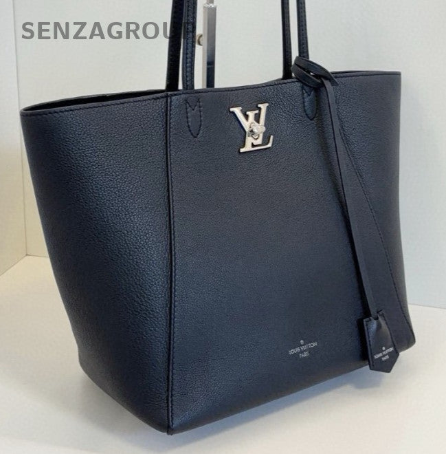 Louis Vuitton Lock Me Tote Shoulder Bag Black Silver Women Classic