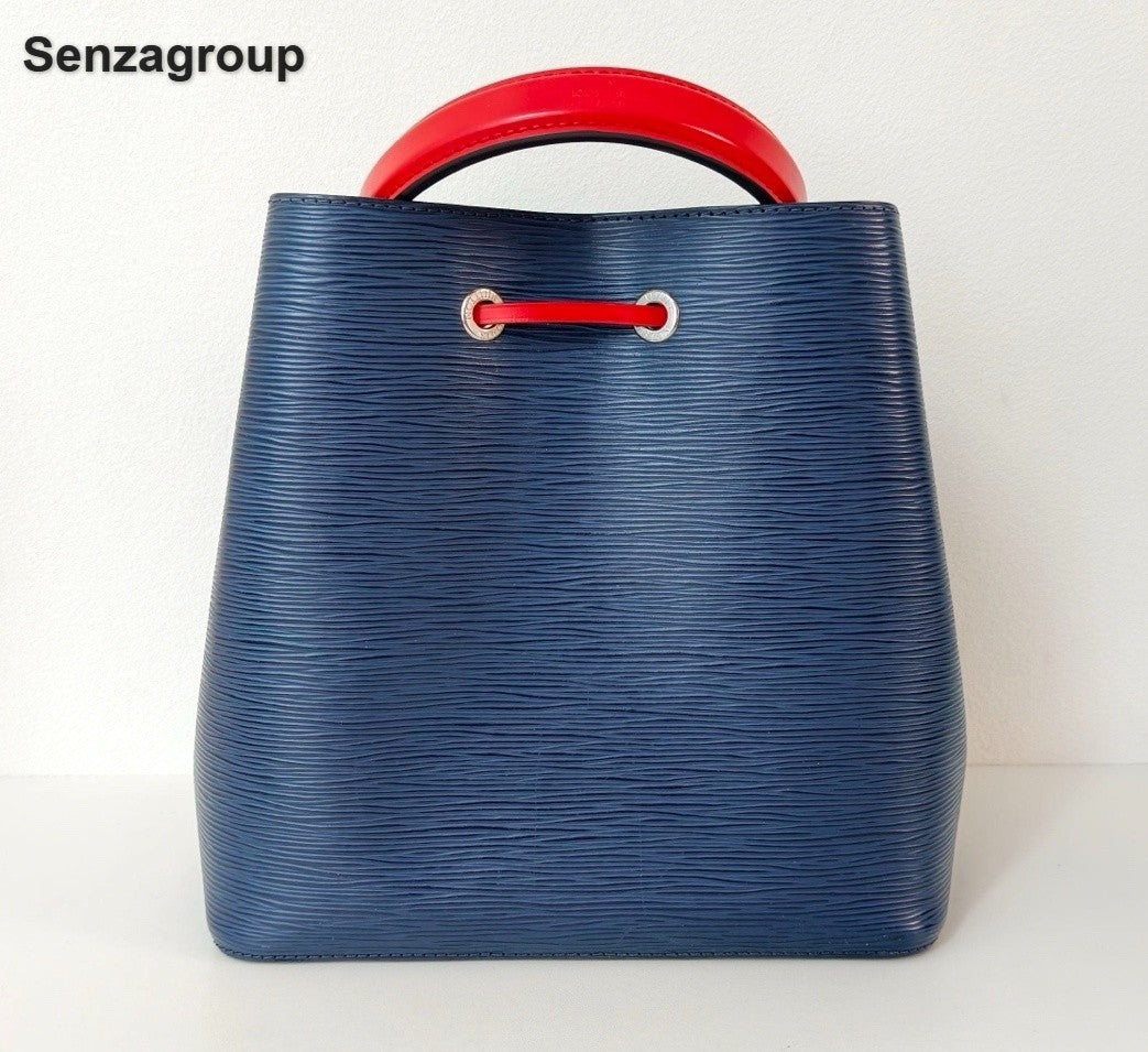 Louis Vuitton Epi Calfskin Bucket Top Handle Shoulder Bag Blue Silver Women
