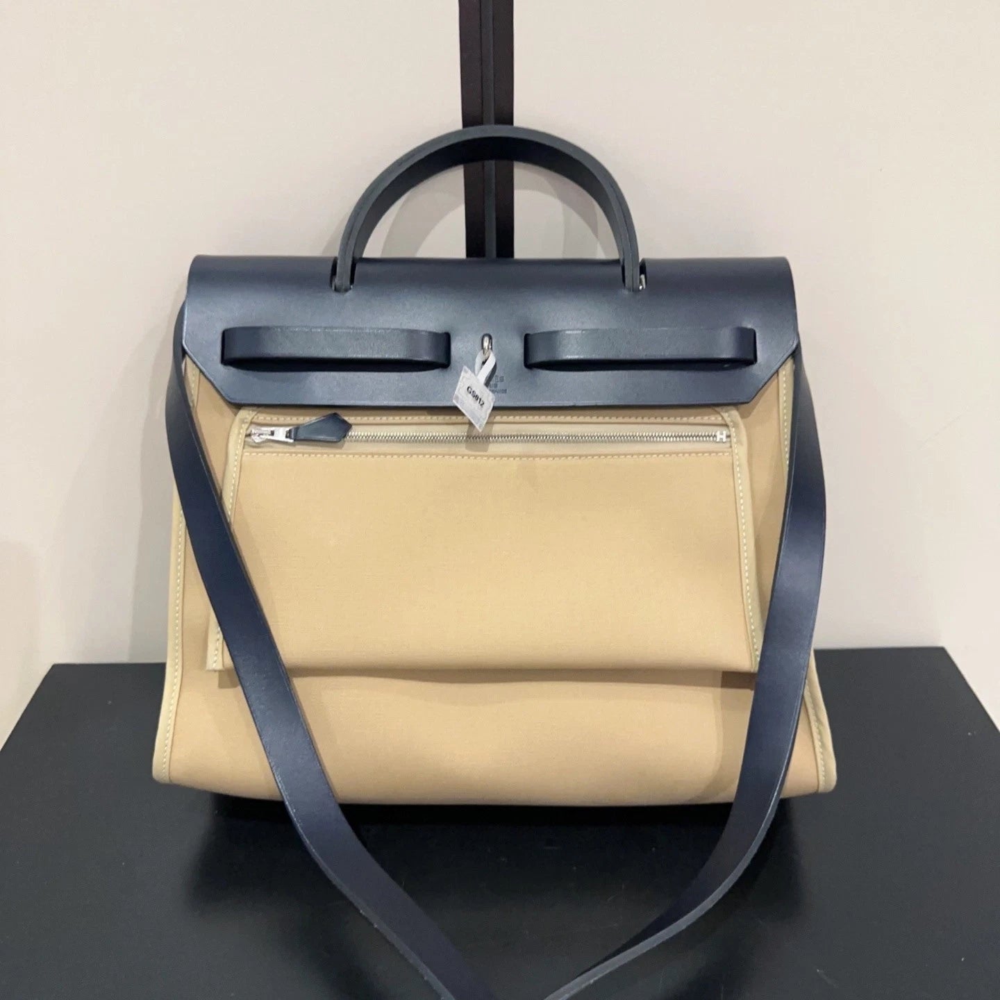 Hermes Herbag31 Canvas Women Tote Bag Beige Black Silver Hardware