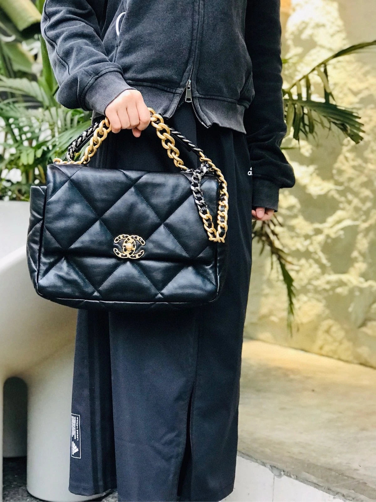 Chanel 19Bag Medium Black Lambskin Gold Shoulder Crossbody Bag For Women