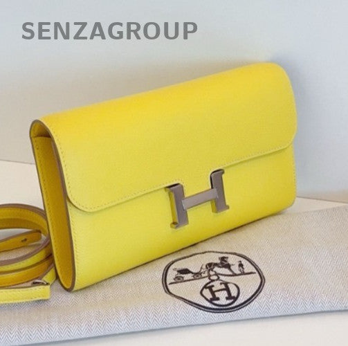 Hermes Constance To Go 2Way Shoulder Bag Crossbody Yellow Silver Women Designer