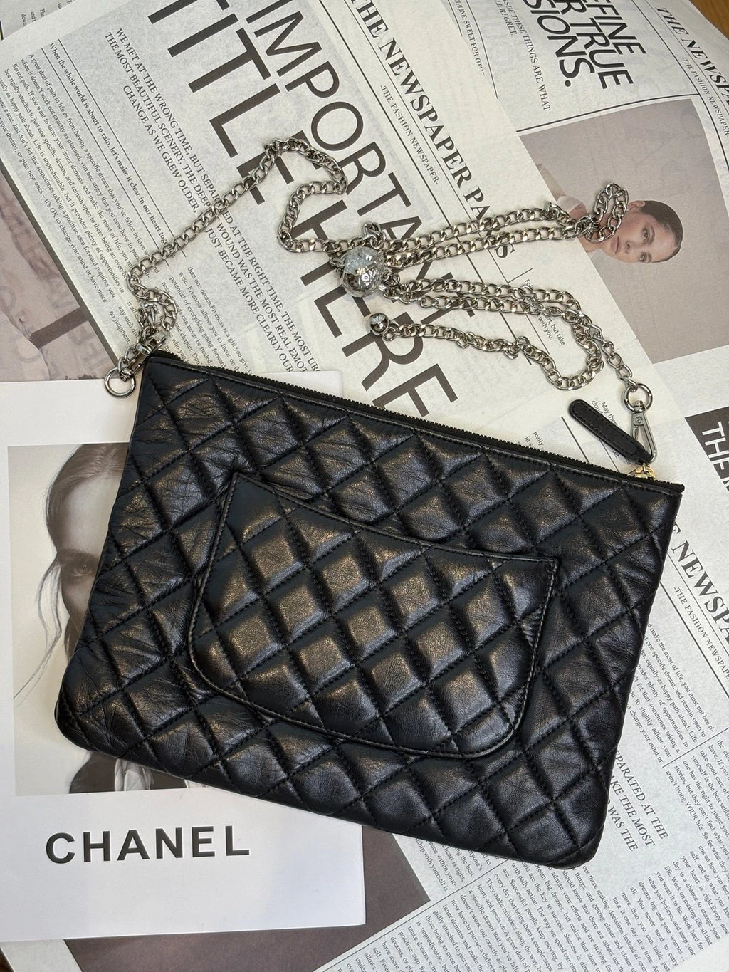 CHANEL 2.55 Black Gold Colorblock Chain Clutch Crossbody Bag For Women