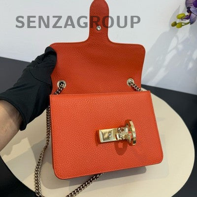 Gucci Orange GG Marmont Shoulder Bag with Gold Chain