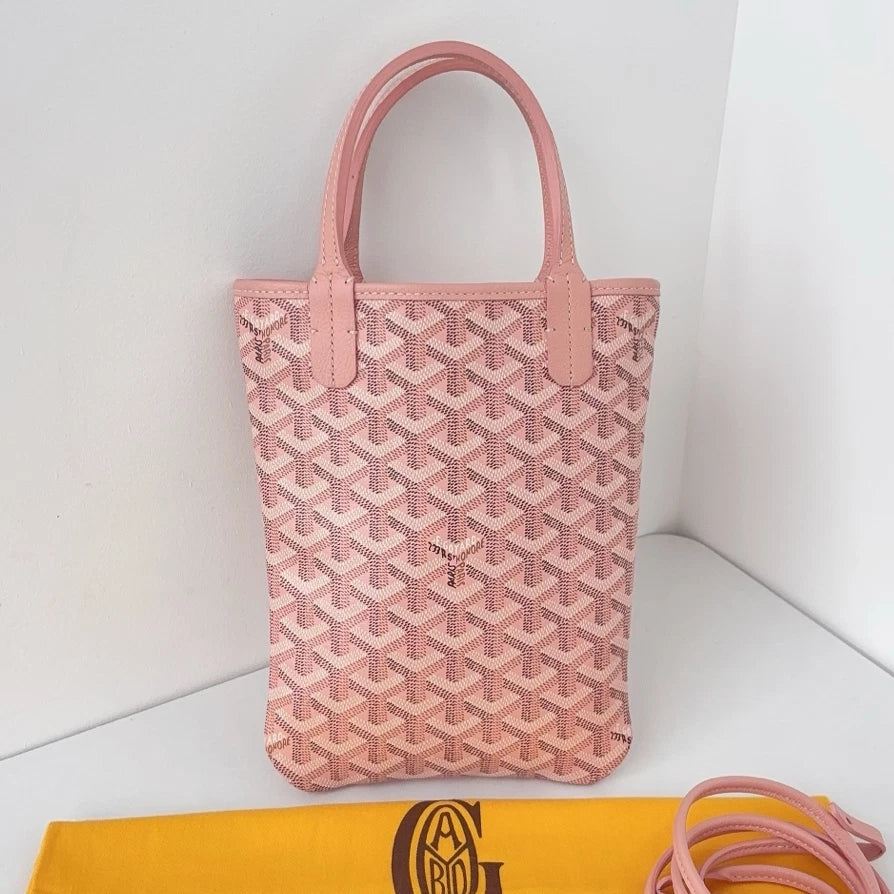Excellent Condition Goyard Mini Tote Monogram Canvas Pink Handbag Crossbody