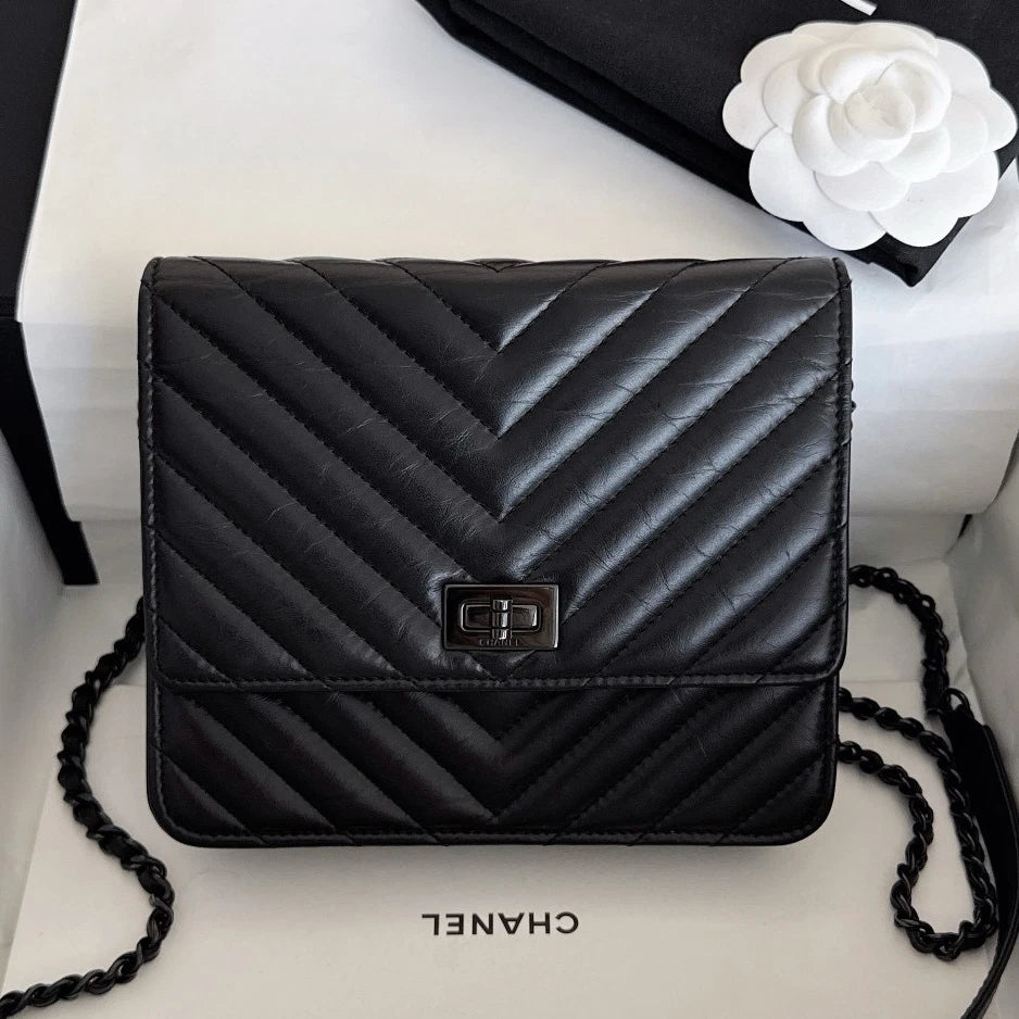 Chanel 2.55 WOC Calfskin Chain Shoulder Crossbody So Black Women Classic