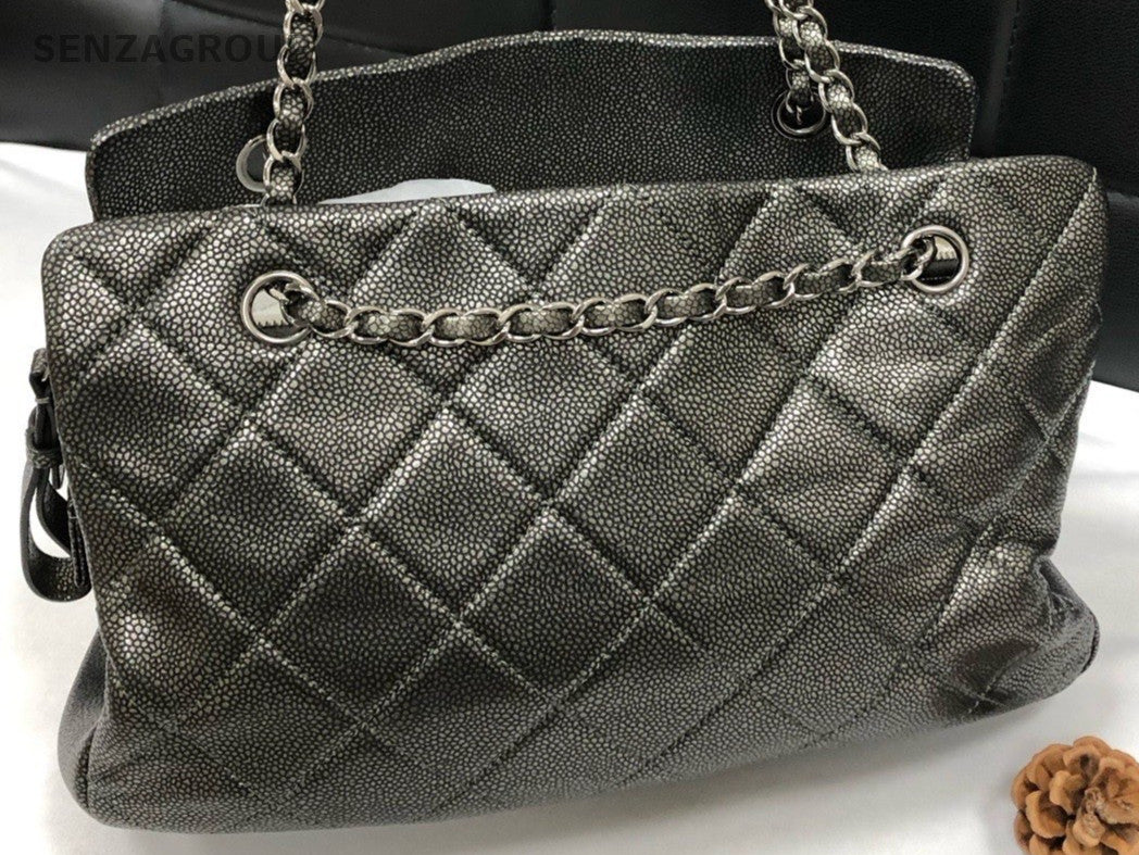 Chanel CC Logo Chain Shoulder Bag Black Silver Diamond Women Classic Designer