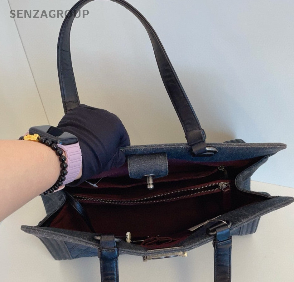 CHANEL Leboy Tote Leather Top Handle Shoulder Bag Women  Deep Blue