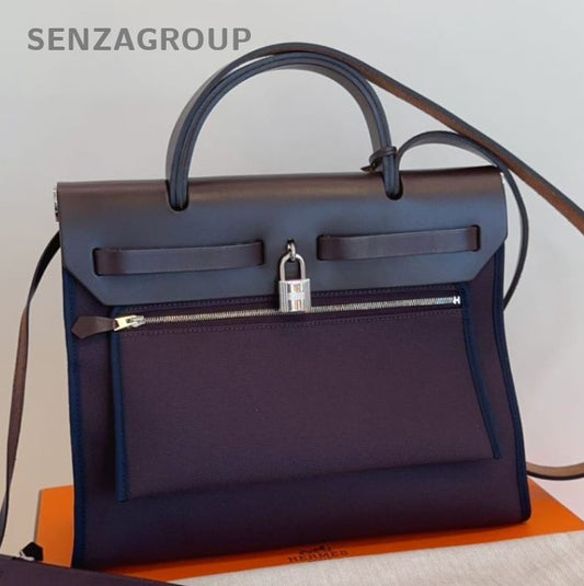 Hermes Herbag31 Top Handle Bag Crossbody Purple Silver Women Classic