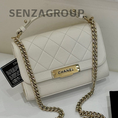 Chanel White Gold Quilted Chain Shoulder Bag Classic Women's