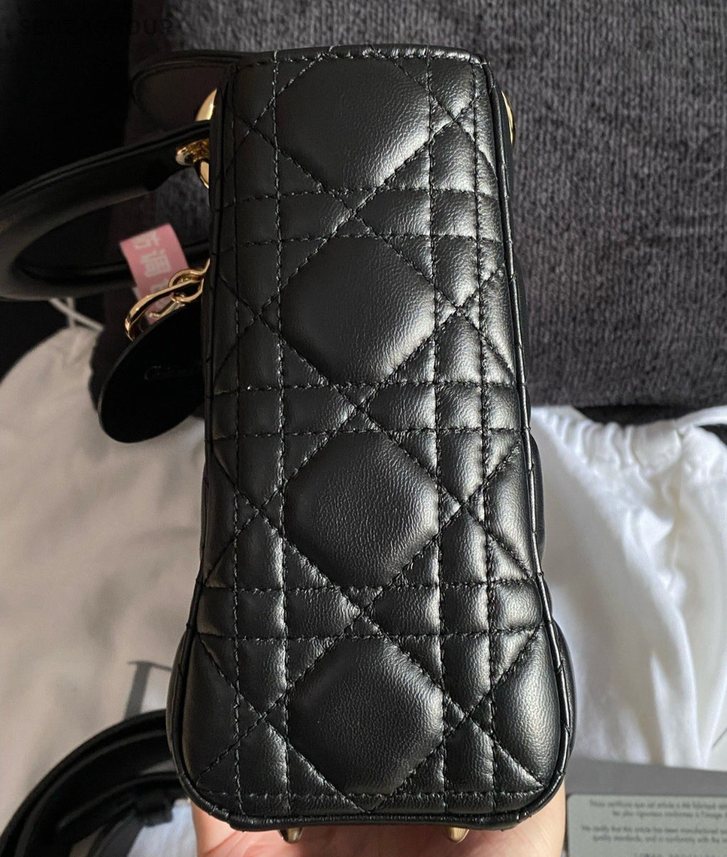 Christian Dior Lady Dior 2Way Black Gold Top Handle Bag Crossbody Women Classic
