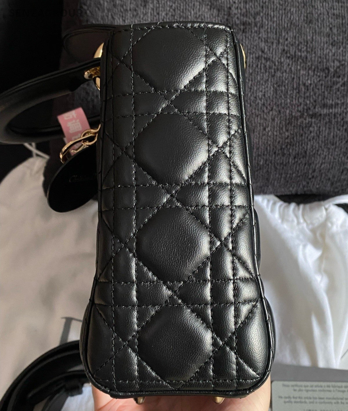 Christian Dior Lady Dior 2Way Black Gold Top Handle Bag Crossbody Women Classic