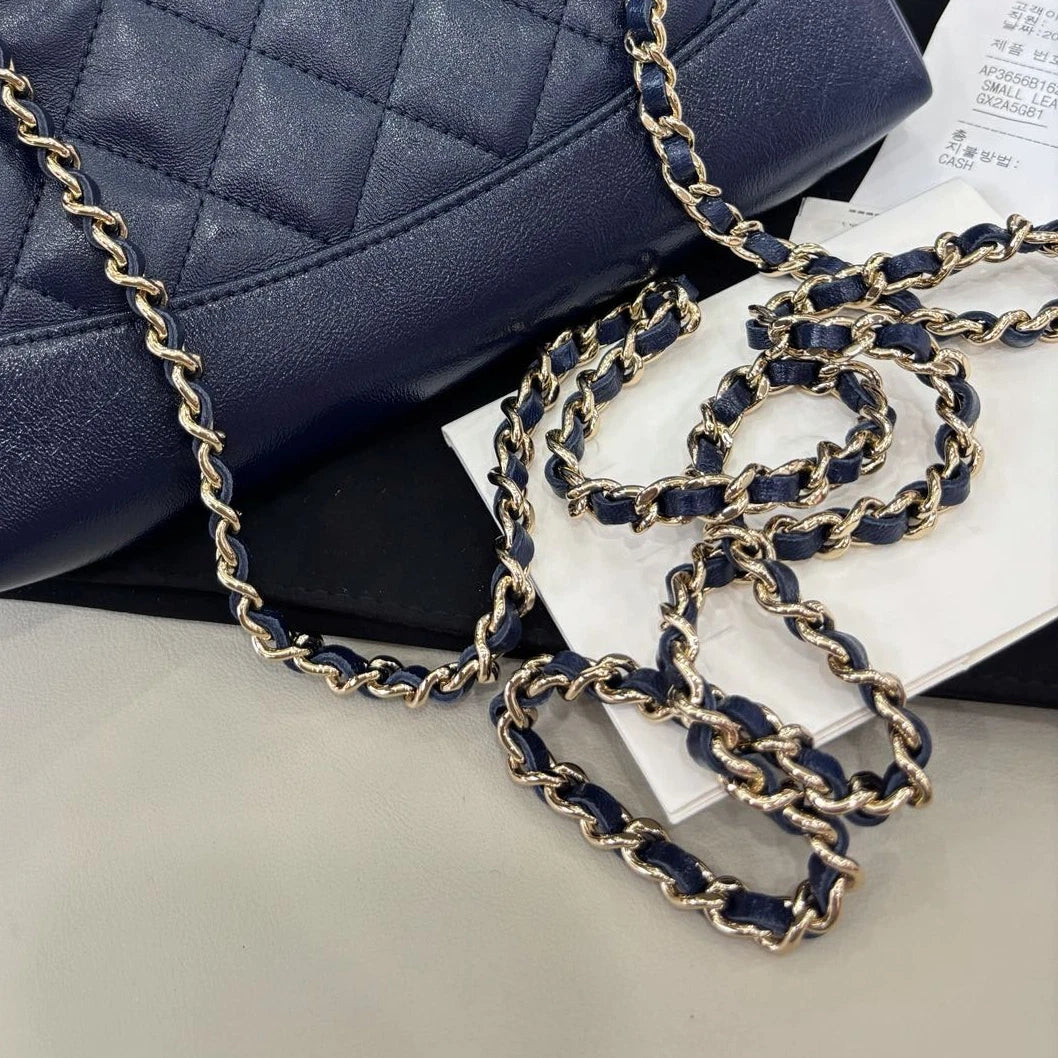 Chanel 31Bag Nano Chain Top Handle Crossbody Blue Gold Diamond Women Classic