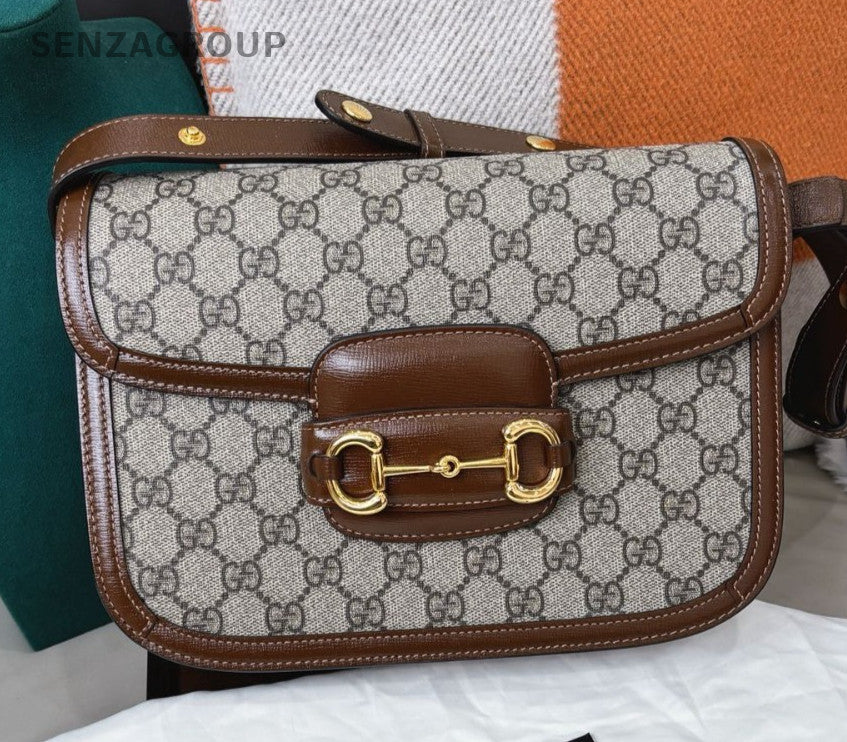 Gucci Horsebit1955 Ophidia MM Shoulder Bag Crossbody Brown Gold Women Classic