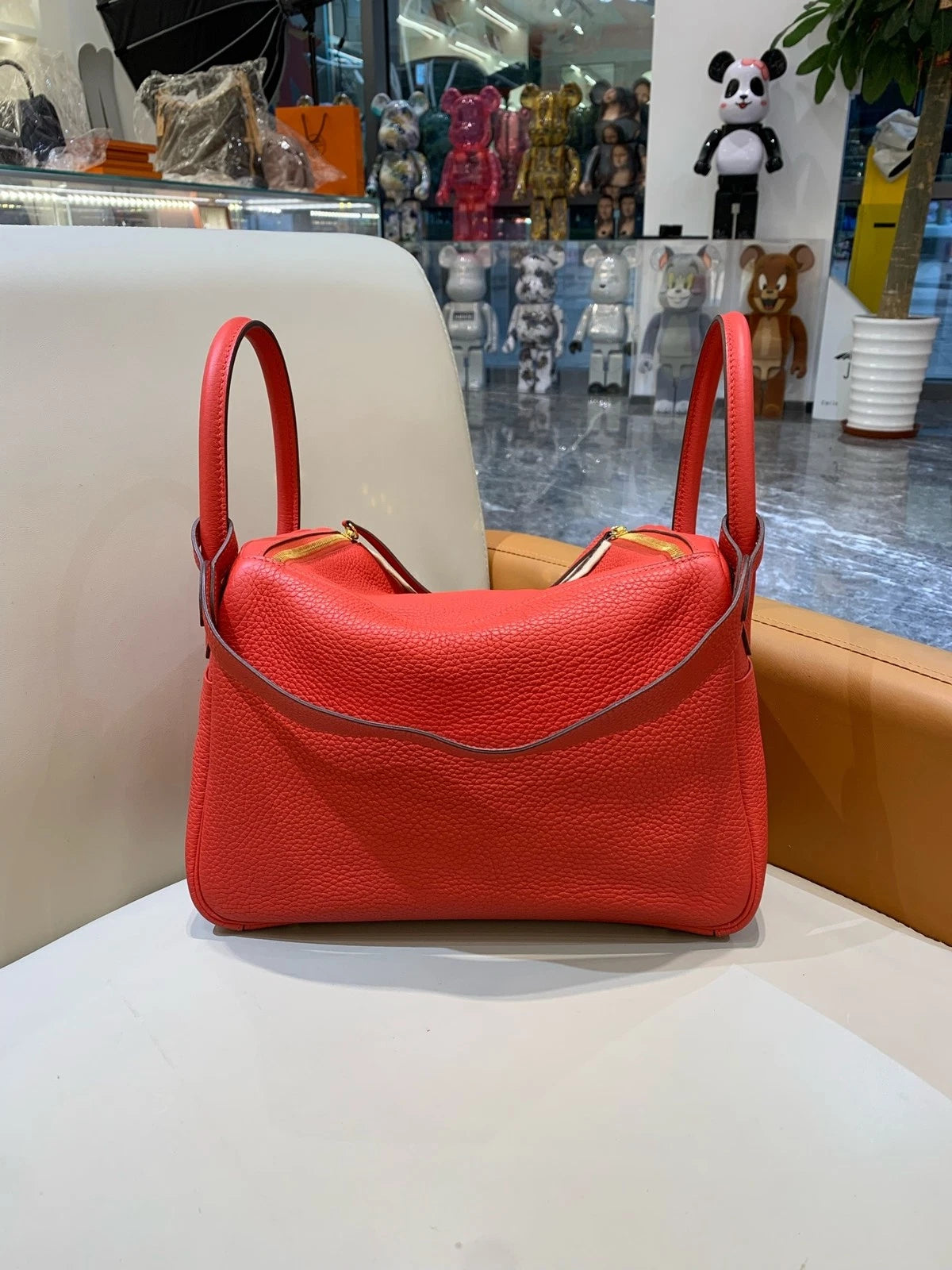 Hermes Lindy30 TC Leather Red Gold Hardware Bag For Women