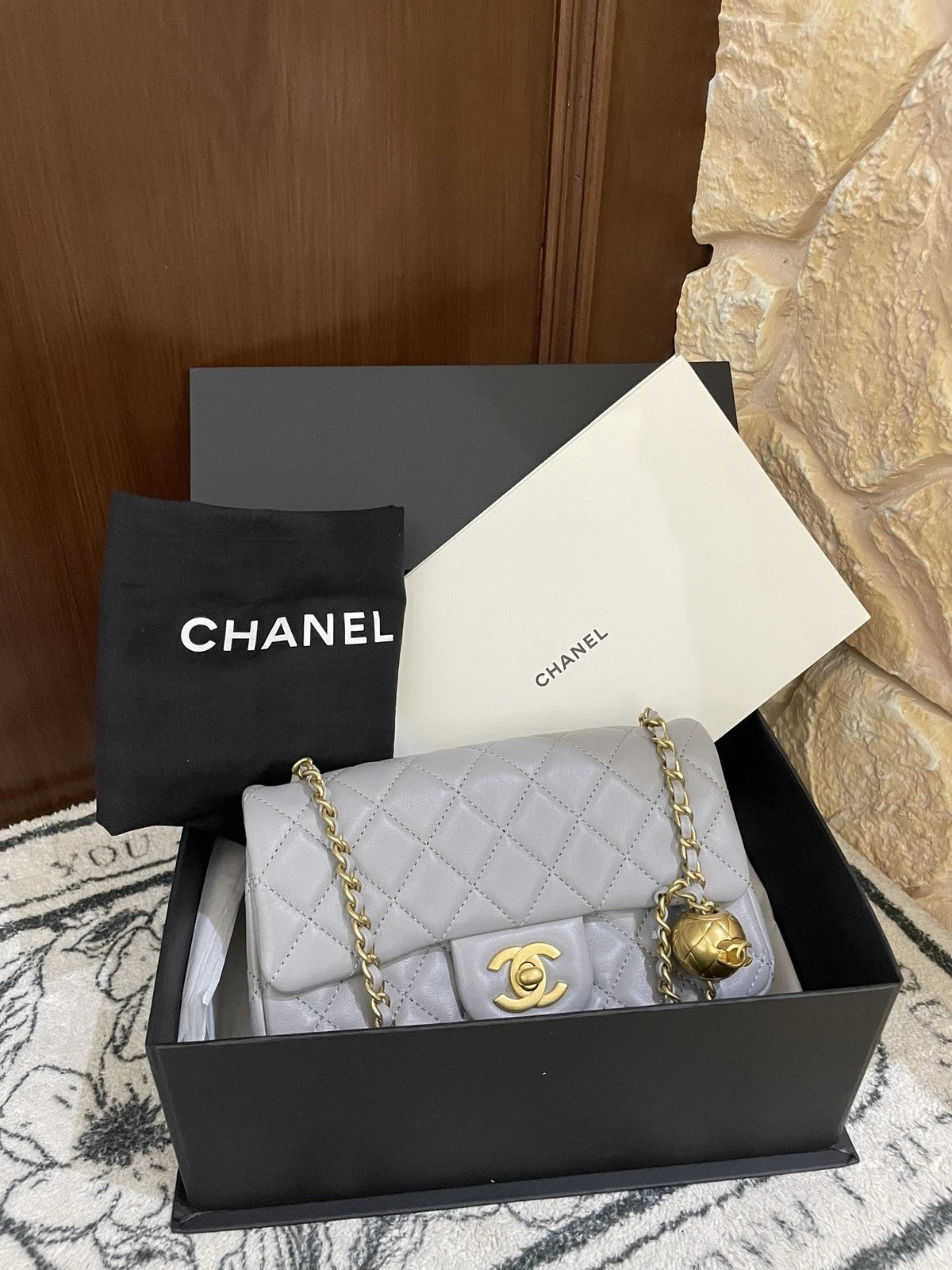 CHANEL Gray Mini CF Adjustable Chain Shoulder Crossbody Bag For Women