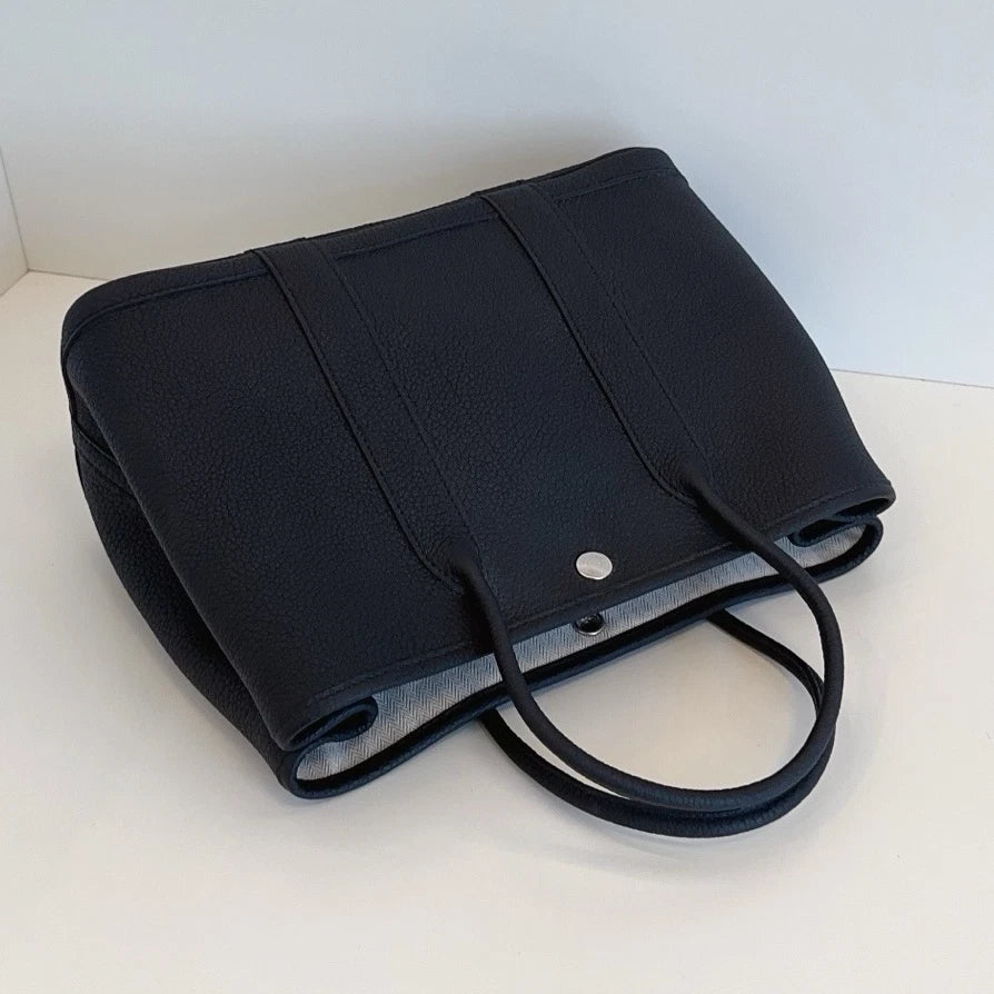 Excellent Hermes Garden Party30 Calfskin Black Tote Handbag Silver Hardware