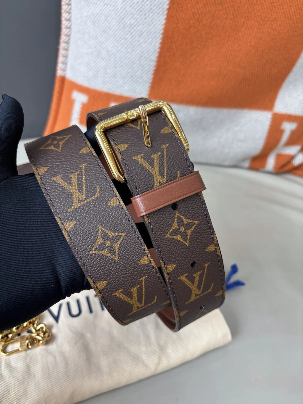 Louis Vuitton Papillon Chain Shoulder Bag Crossbody Brown Gold Women Classic