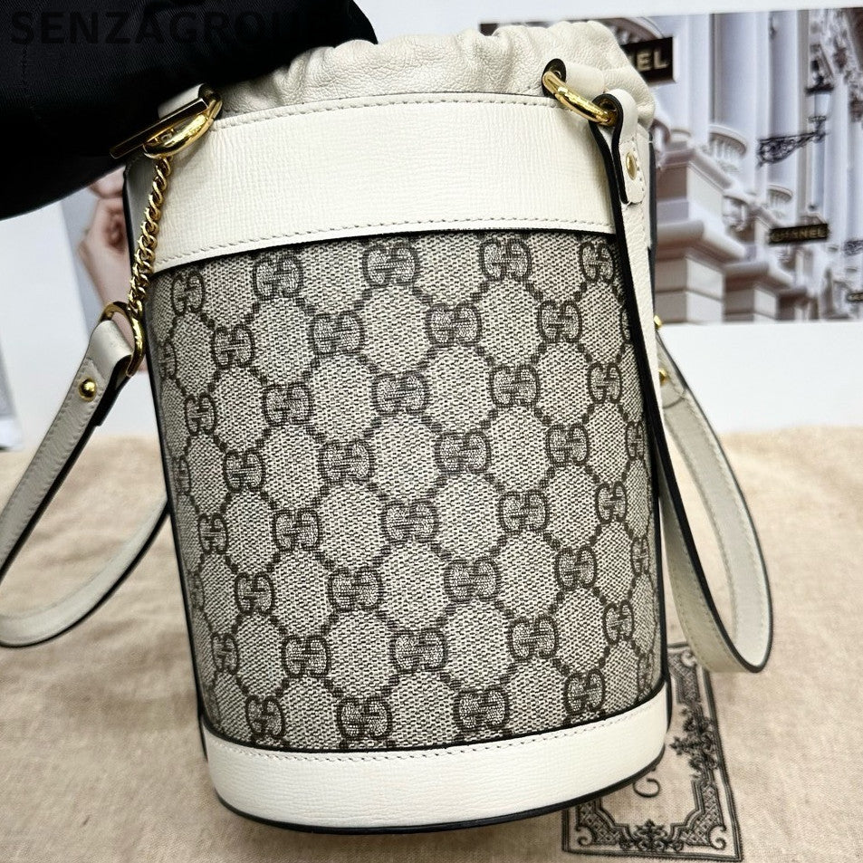 Gucci 1955 Horsebit Bucket Bag Small White Brown Women's Classic