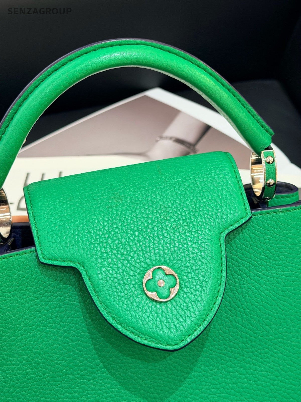 Louis Vuitton Capucines BB Calfskin Top Handle Bag Crossbody Green Silver Women