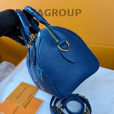 Louis Vuitton Speedy 20 Monogram Blue Gold Handbag Shoulder Bag Women Classic