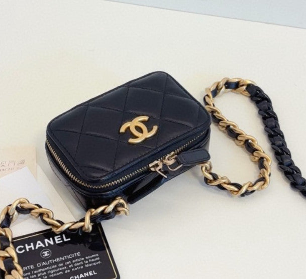 Chanel Camera Case Mini Chain Crossbody Black Gold Used Women Classic