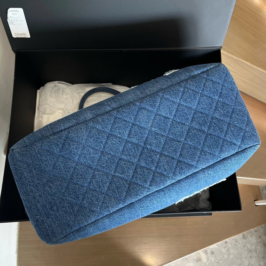 Chanel Denim Shearling Tote Top Handle Bag Shoulder Bag Blue Women