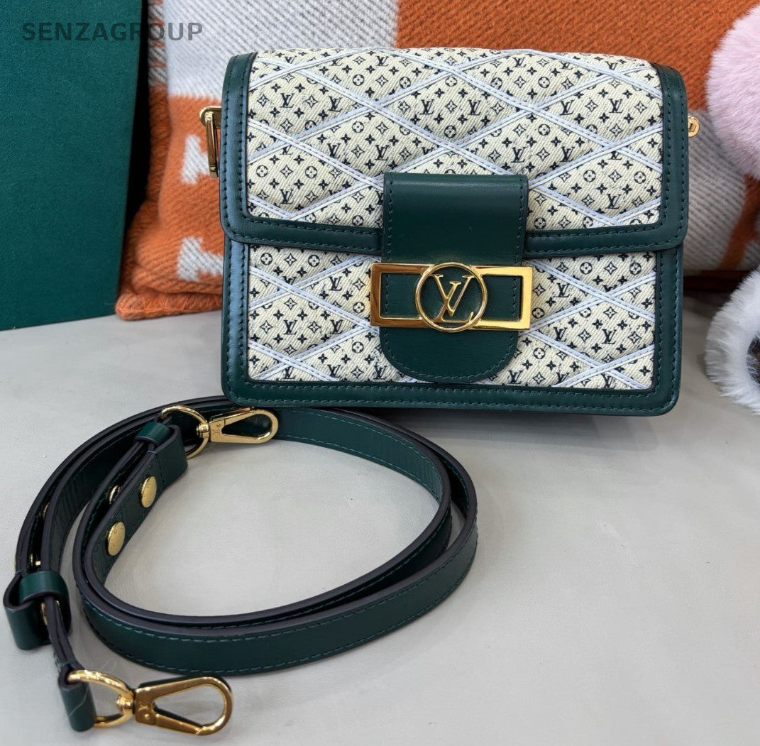 Louis Vuitton Dauphine PM Denim Shoulder Bag Crossbody White Green Women Classic