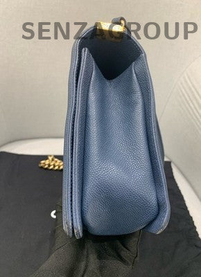 Chanel Le Boy Medium Navy Blue Gold Hardware Classic Quilted Shoulder Bag