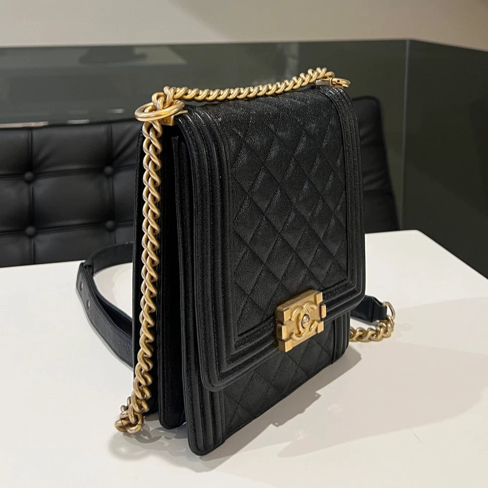Chanel Boy Bag Black Gold Shoulder Bag Crossbody Excellent