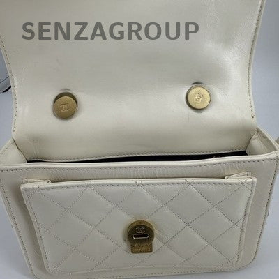 Chanel Quilted Calfskin Chain Shoulder Crossbody Bag Women's White Gold