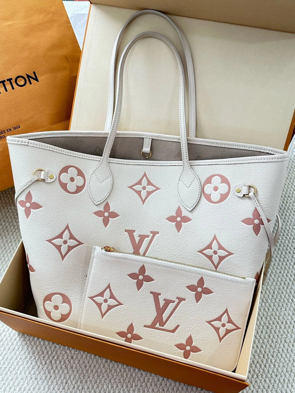 Louis Vuitton Strawberry Milk Neverfull Medium Tote Bag For Women