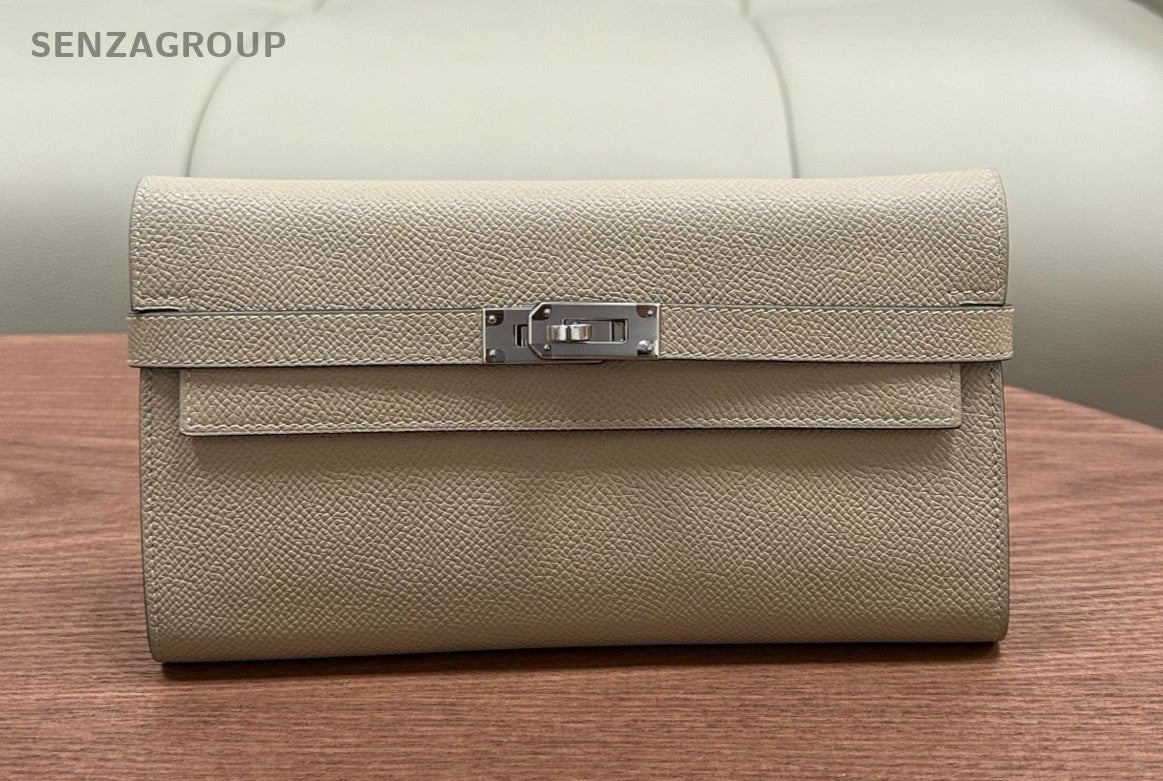 Hermes Kelly Long Wallet Gray Silver Classic