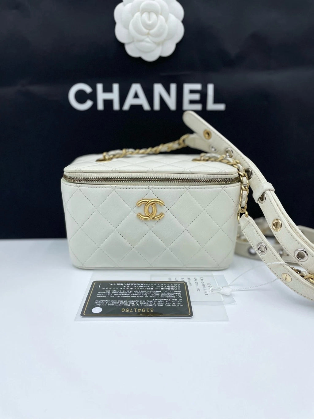 CHANEL White Gold Makeup Case Crossbody For Women