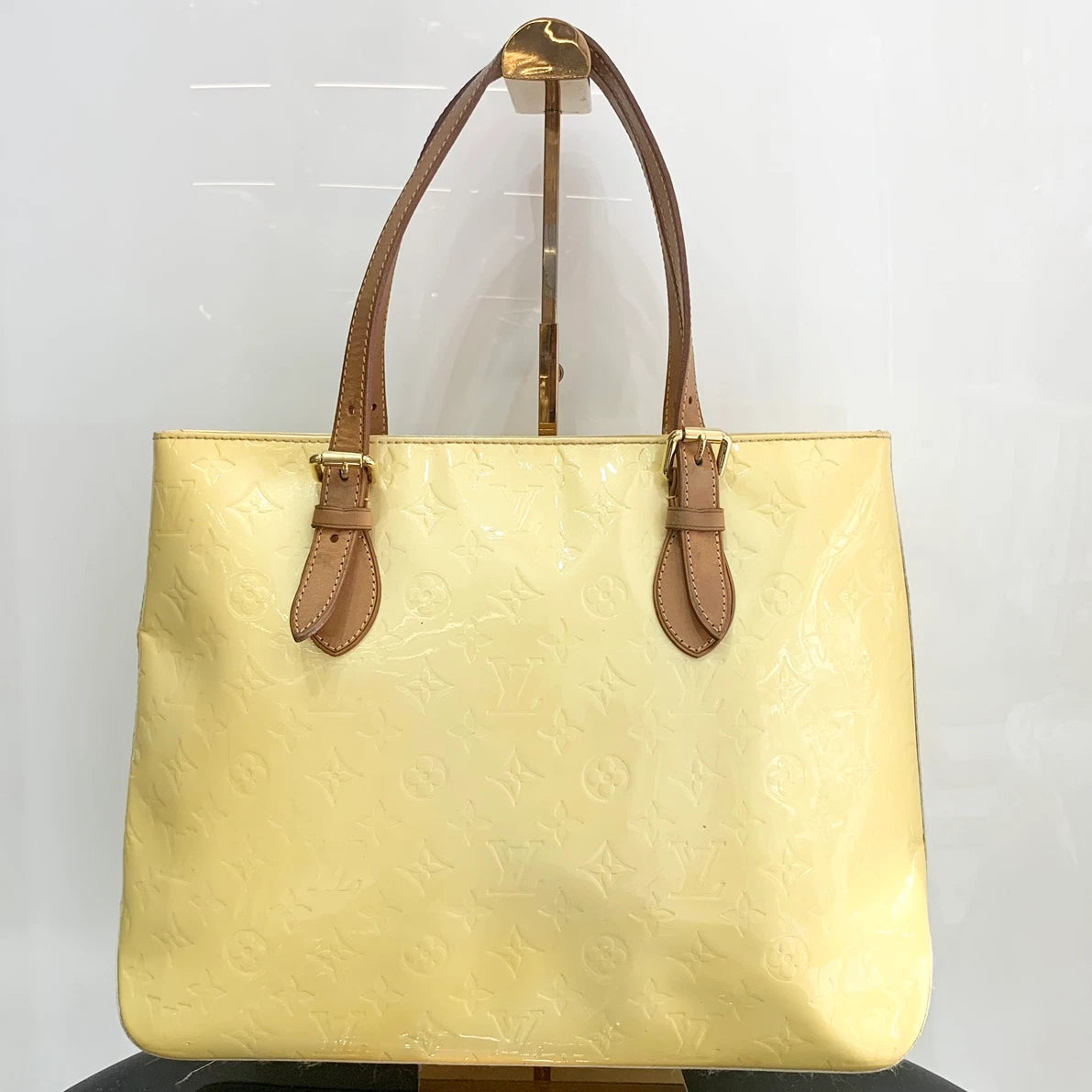 Louis Vuitton Vivian Monogram Patent Tote Shoulder Bag Yellow Brown Women S