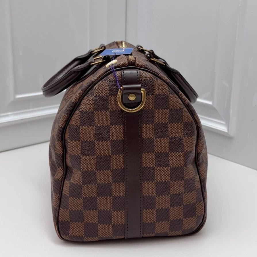 Louis Vuitton Speedy 30 Damier Ebene Top Handle Crossbody Bag Brown Women