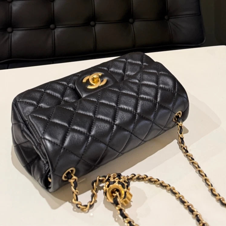 Chanel Classic Flap Mini Chain Shoulder Crossbody Women Diamond Black Gold Women