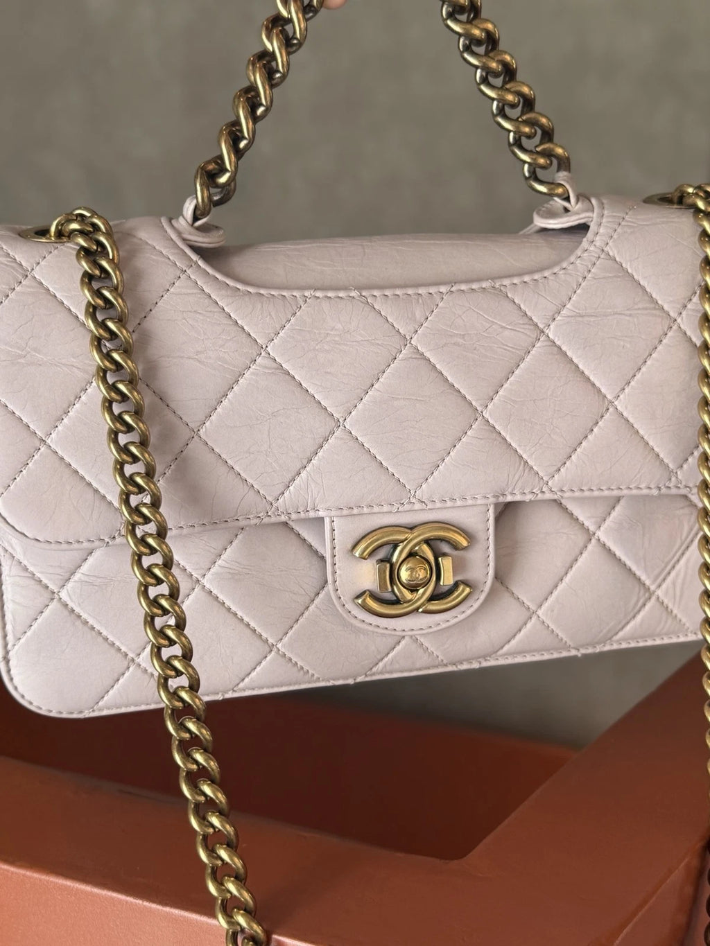 Chanel Bombay MM Chain Top Handle Shoulder Bag Lilac Gold Women Classic
