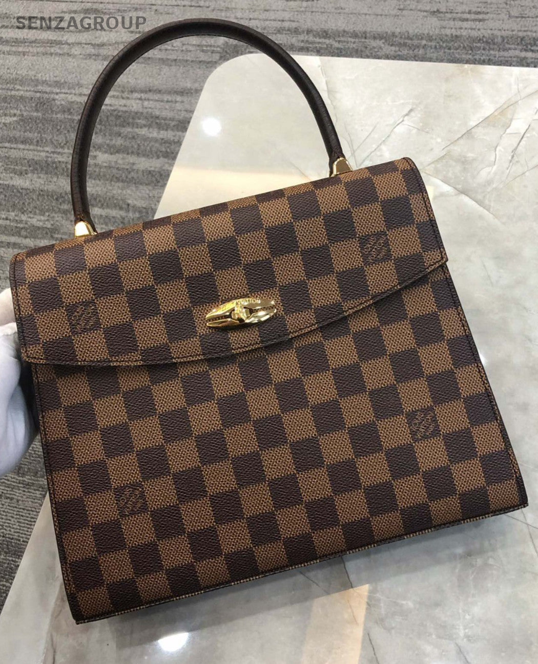 Louis Vuitton Kelly Damier Ebene Top Handle Handbag Brown Women