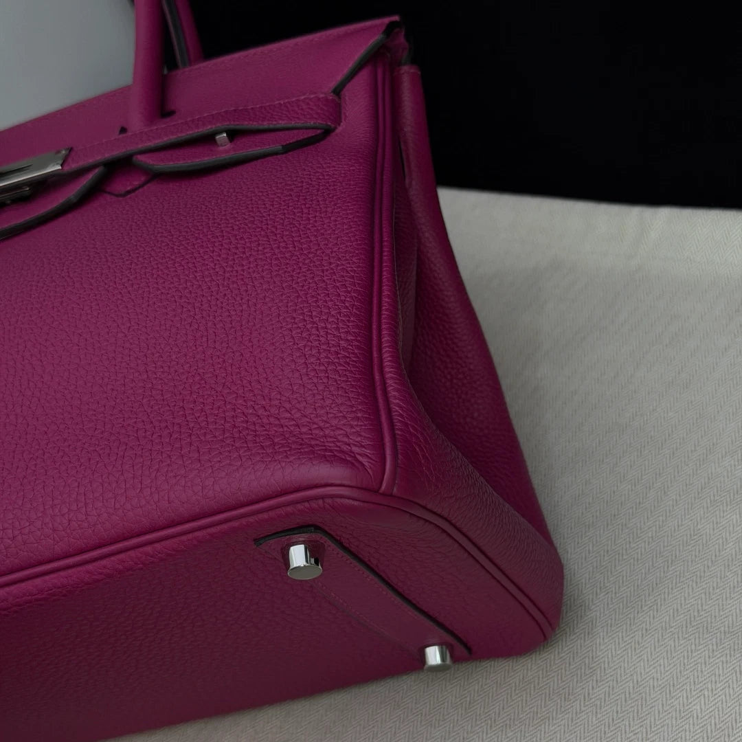 Authentic Hermes Birkin30 Togo Leather Purple Silver Hardware Tote Handbag