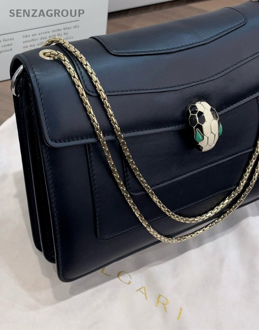 Bvlgari Serpenti Forever WOC MM Chain Shoulder Bag Crossbody Black Gold Women