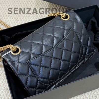 Chanel 2.55 Mini Flap Bag Black Gold Quilted Chain Shoulder Bag
