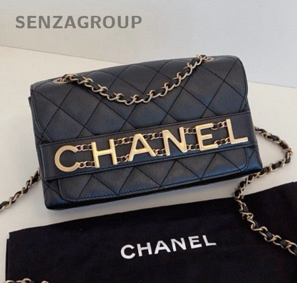 Chanel Diamond PM Chain Shoulder Bag Crossbody Black Gold Women Classic