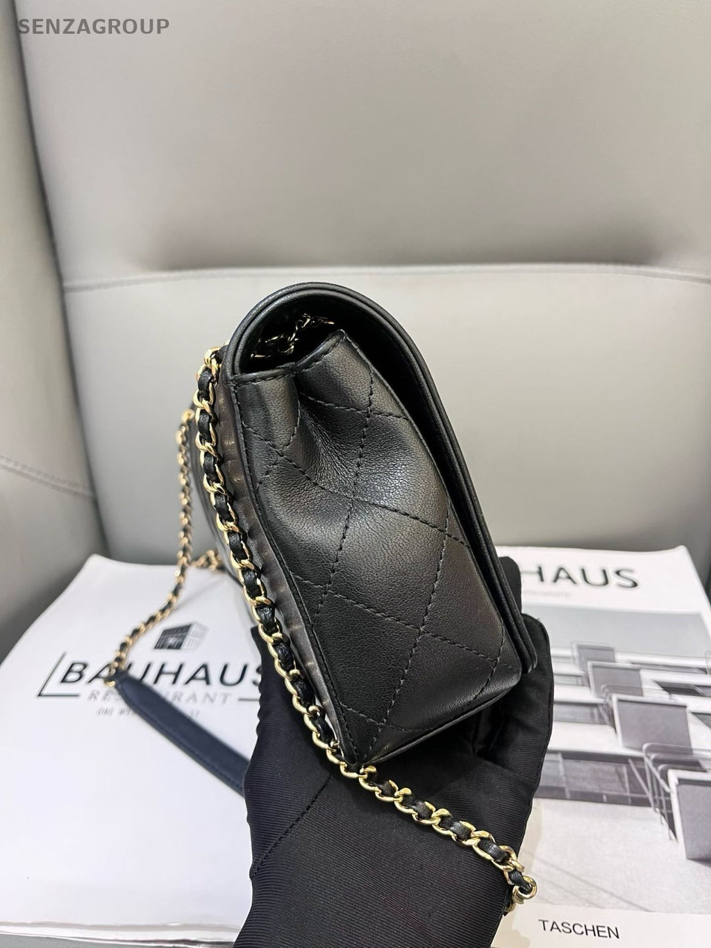 CHANEL Classic Flap Calfskin Chain Shoulder bag Crossbody Black Gold Women