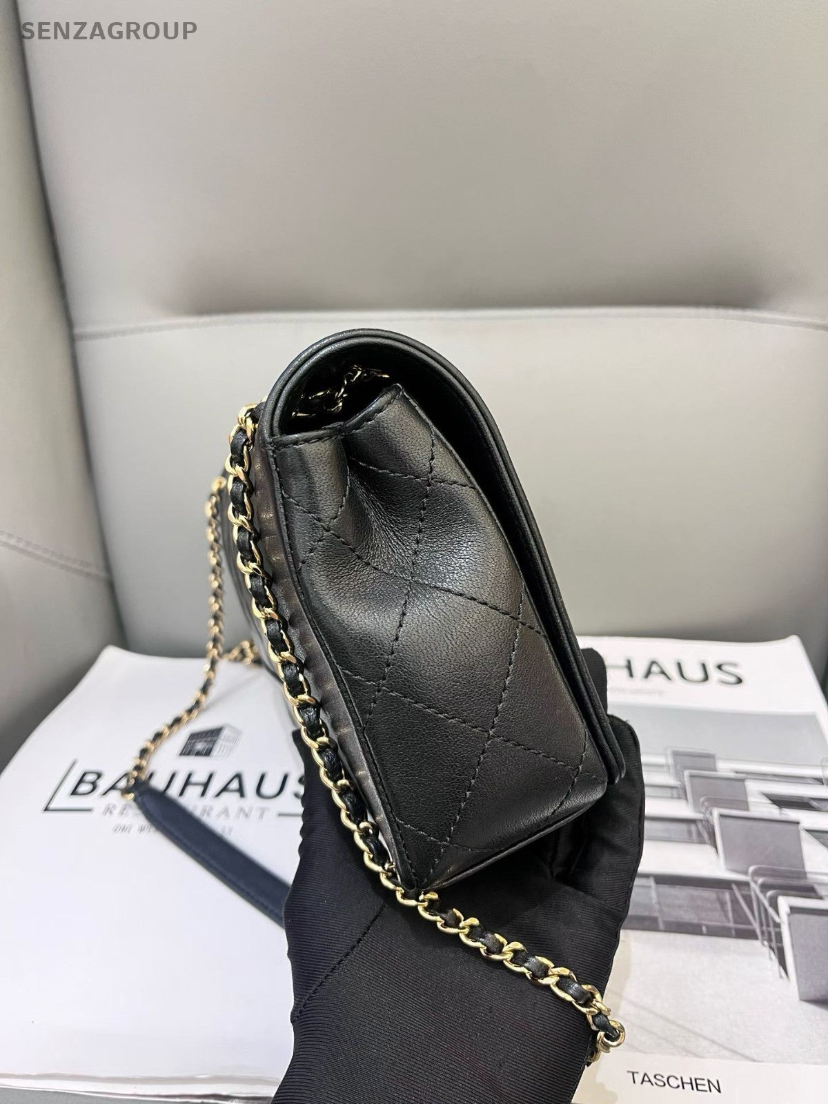 CHANEL Classic Flap Calfskin Chain Shoulder bag Crossbody Black Gold Women
